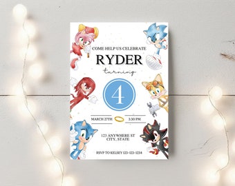Sonic The Hedgehog Birthday digital invitation | Super Sonic Birthday Party Invites | Sonic Hedgehog | Tails Card Invite | Sonic Download