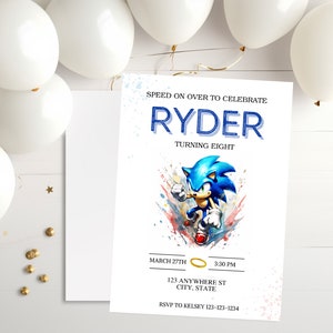 Inviti alla festa di compleanno di Super Sonic, Invito di compleanno di Super Sonic The Hedgehog in stile acquerello, Inviti alla festa di compleanno di Sonic, E-invite