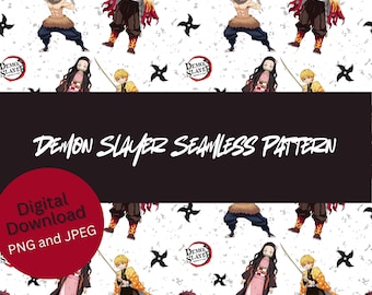 Patrón sin costuras de Demon Slayer, archivos PNG y JPEG (descarga digital)