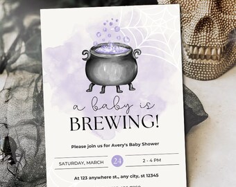 Invitación para baby shower de Halloween, invitación con caldero espeluznante (descarga digital)