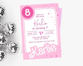 Invitación para fiesta de muñecas / Fiesta de cumpleaños de muñecas / Invitación para fiesta de cumpleaños rosa fuerte / Invitación de cumpleaños de muñecas rosa / Invitación para muñecas / Plantilla