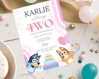 Dog Birthday Invitation, Girl Party Invite, Editable Template (Digital Download)