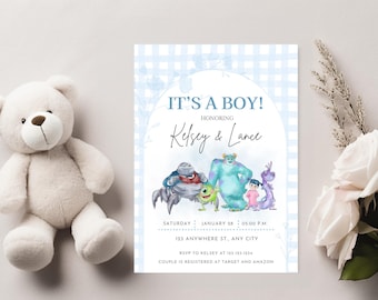 Zaproszenie na baby shower z serii "Potwory i Spółka", Zaproszenie na baby shower z serii "Potwory i Spółka", Motyw imprezy "Potwory i Spółka"