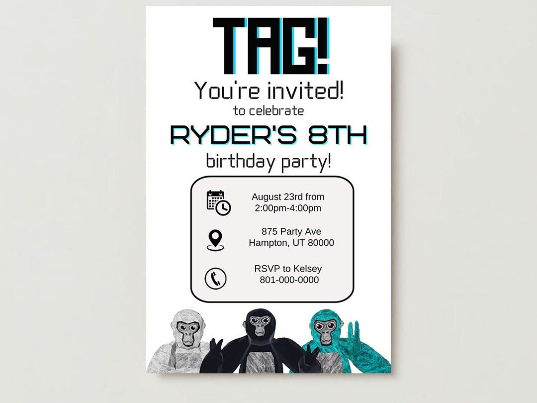 Gorilla Tag Birthday Party Invitation Digital Download Editable gorilla-tag-birthday-party-invitation-digital-download-editable