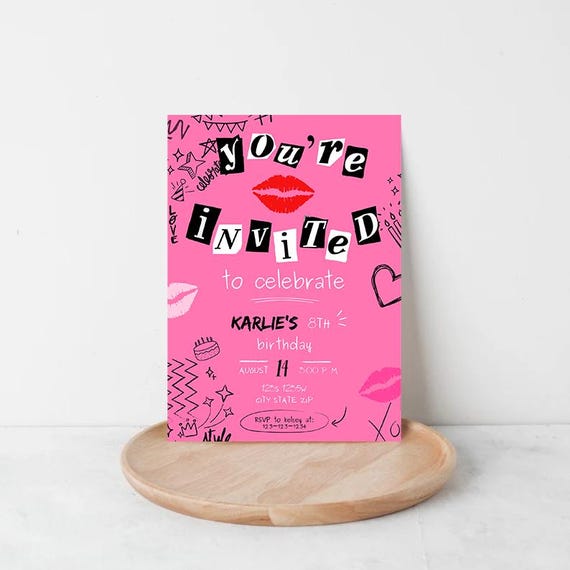 Mean Girls Birthday Invitation, Pink Party Invite (Editable Template)