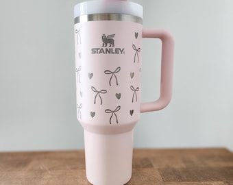 Coquette bow Stanley - bow tumbler - Laser engraved coquette bow and hearts Stanley - girls preppy cup - bow Stanley