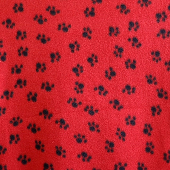 Black Dog Paw Prints On Red Background Fleece Fabric 2 Yards Etsy