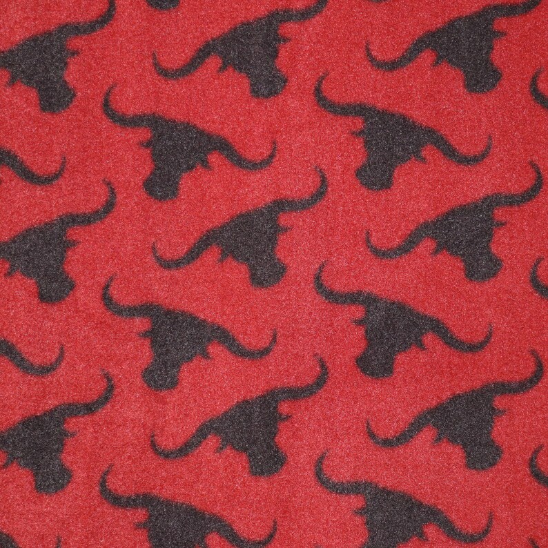 Black Steer Heads on Red Background 2 yards