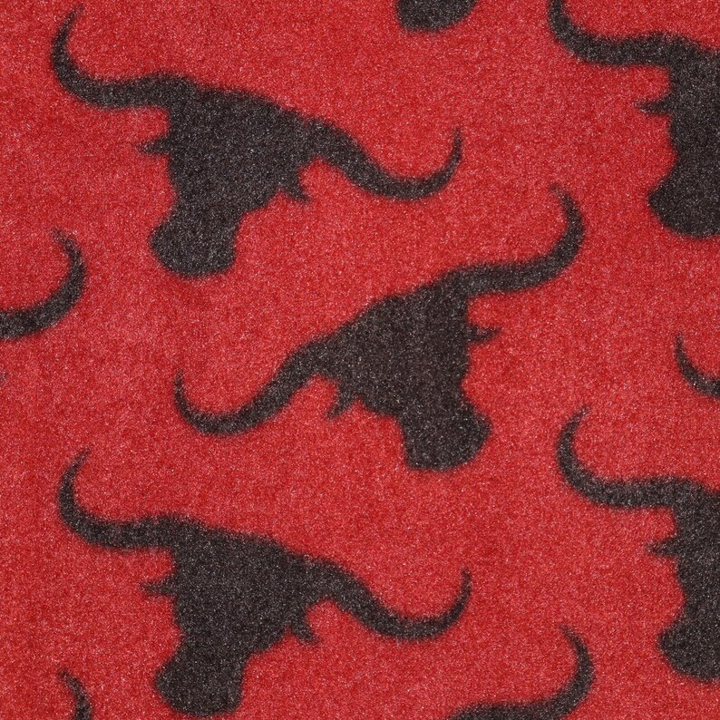 Black Steer Heads on Red Background 2 yards