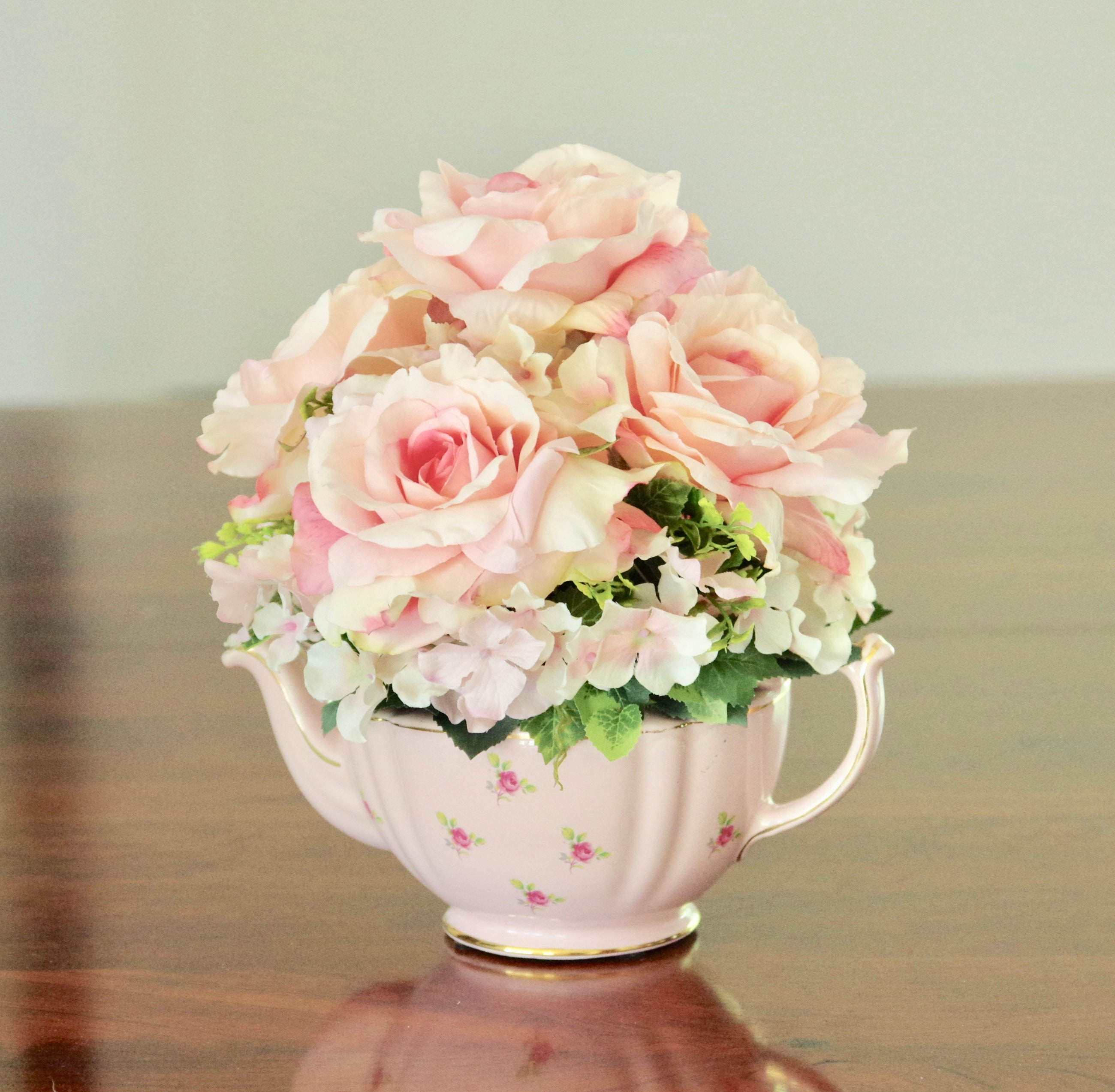 Vintage Gold Trimmed Pink Rose Teapot With Silk Pink Rose Etsy