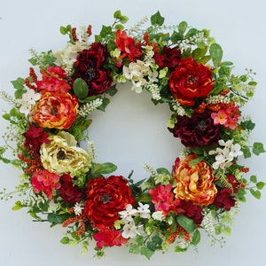 22 Inch Silk Mixed Peonies and Hydrangea Wreath Arrangement | Wreath for Front Door | Silk Flower Wreath | Artificial Floral Wreath