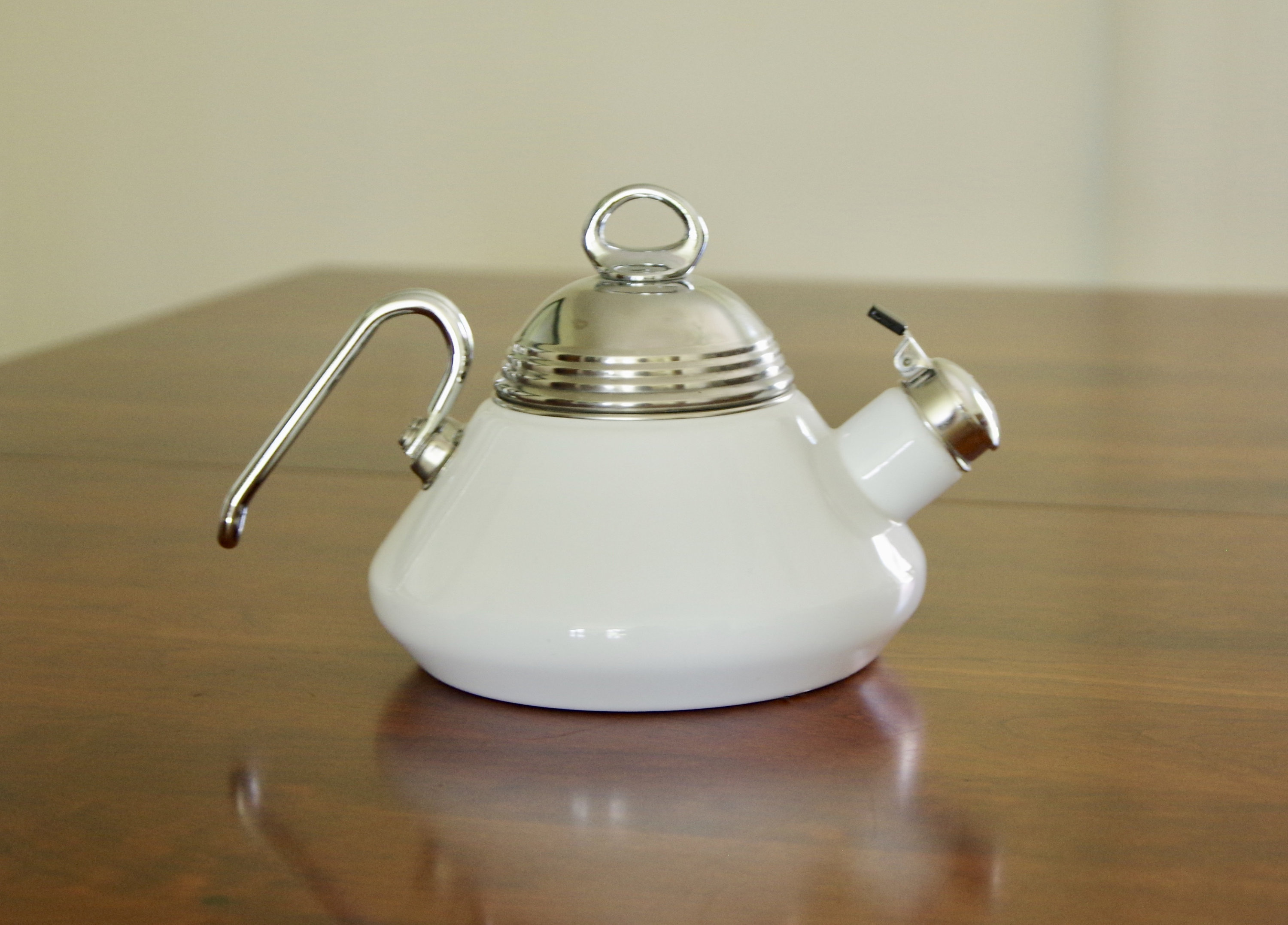 Vintage White Enamel Tea Kettle With Silk Arrangement Floral Etsy