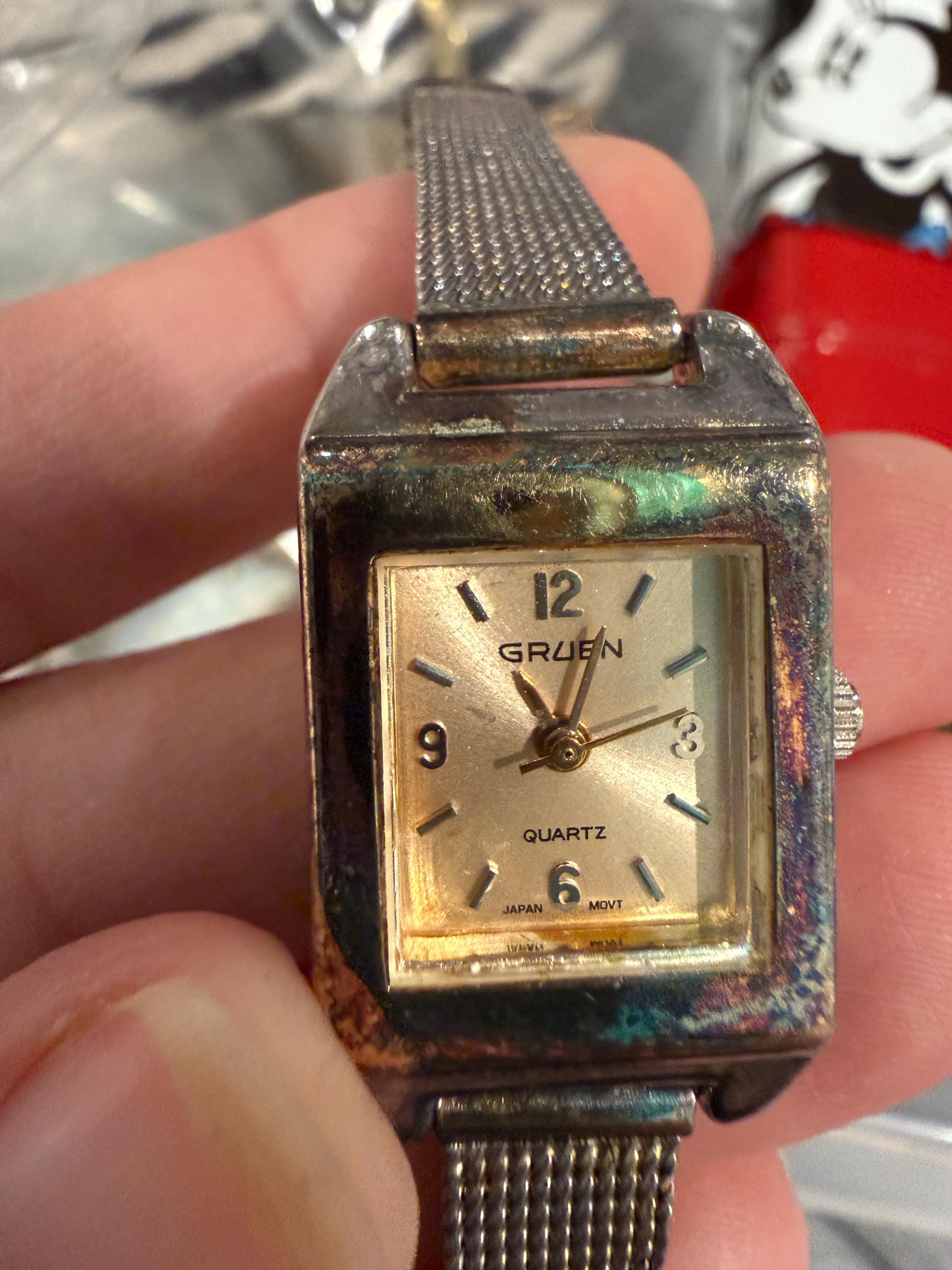 Gruen GR213 Two Tone Blue Dial Day‎ Date Rotating Bezel Quartz Watch Gruen Bezel Watch - Etsy main image 2