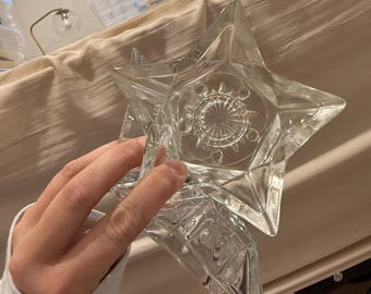 Vintage Hazel Atlas Clear Pressed Glass Star Candle Holders - Set of 3