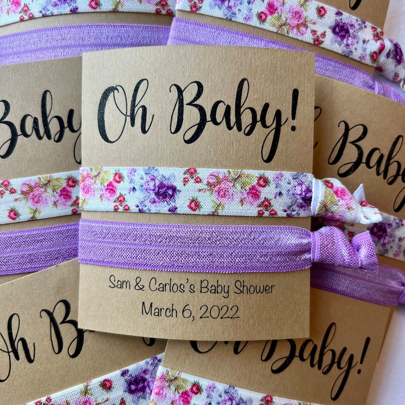 FREE PERSONALIZATION Baby Shower Hair Tie Favors Floral Baby Etsy