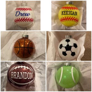 Personalized Sports Ornament; Sports Ornament, Soccer ornament, baseball ornament, softball; basketball; tennis ornament