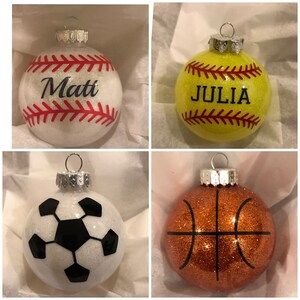 Personalized Glitter Sports Ornament, Baseball, Basketball, Soccer