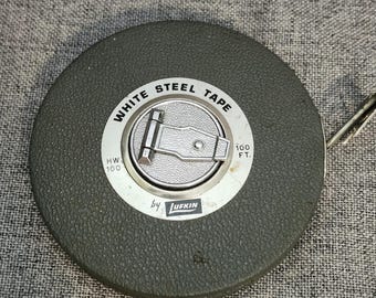 Vintage Lufkin HW100 White Steel Retractable Tape Measure 100ft