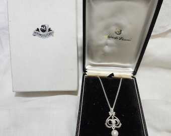 Collar con colgante de perla de plata de ley Mikimoto vintage con caja original