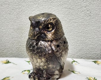 Quemador de incienso antiguo de latón con forma de búho