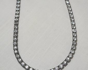 Gargantilla vintage de plata de ley con diamantes de imitación - 35,5 cm - Años 50