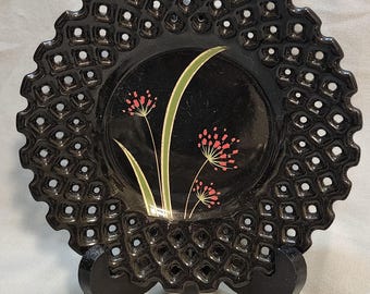 Vintage Asahi Reticulated Lace Lattice Edge Wall Plate with Floral Design- Hand-Painted