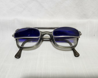 Gafas de soldar vintage azul cobalto abatibles - Estilo steampunk - RARAS