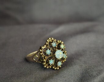 Vintage Opal Cluster Ring in 14K Gold