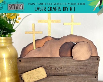 Wooden Crate Easter Home Decor | He Is Risen Interchangeable | Wooden Crate Religious | Paint Party | DIY Craft