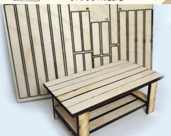 Digital Download Miniature Coffee Table- 1:12 Scale SVG File for Dollhouse Miniatures