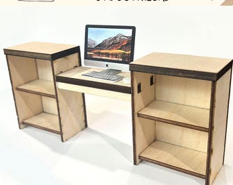 Dollhouse Miniature Computer Desk SVG File – 1:12 Scale Laser Cut