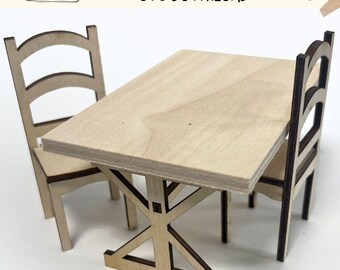 Digital Download Miniature Dining Table and Chairs- 1:12 Scale SVG File for Dollhouse Miniatures