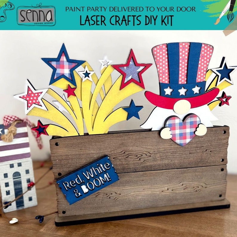Wooden Crate Patriotic Home Decor Patriotic Interchangeable Wooden Crate 4th of July Paint Party DIY Craft image 1