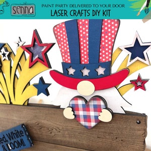 Wooden Crate Patriotic Home Decor Patriotic Interchangeable Wooden Crate 4th of July Paint Party DIY Craft image 3