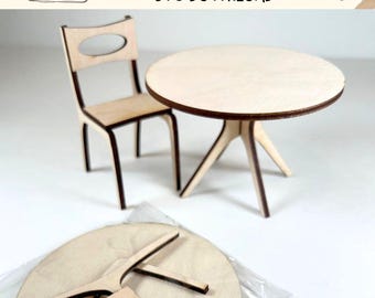 Digital Download Miniature Table and Chair - 1:12 Scale SVG File for Dollhouse Miniatures