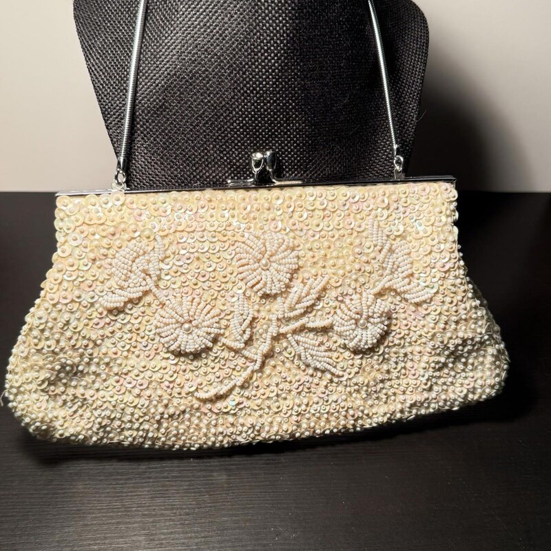 20’s White Satin Beaded Clutch