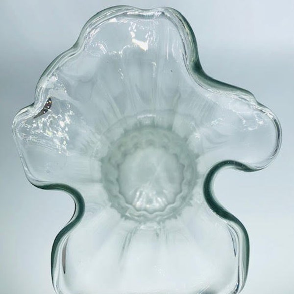 Vintage Hand Blown Clear Glass Swung Vase