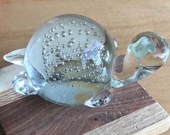 Giftcraft vintage retro glass turtle paperweight in clear glass with bubbles Taiwan Bloor giftware