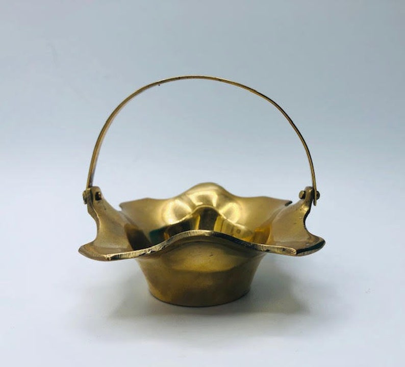 Small Vintage Brass Decorative Basket with Moving Handle