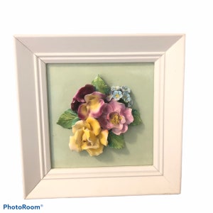 Stunning ceramic hand painted flowers in frame 1960’s Capo Di Monte style