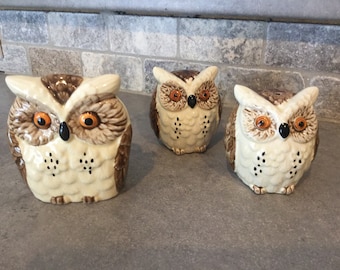 Vintage made in Japan owl salt pepper shakers Japan shakers-hoot owl bird salt and pepper shakers AND bonus owl napkin holder kitchenware