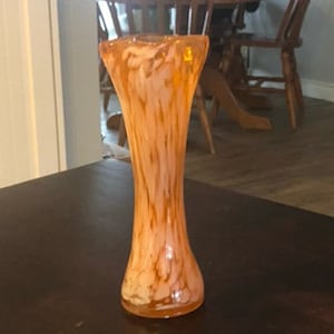 Vintage swirl orange and white art glass ruffled vase