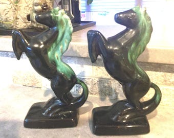 Blue Mountain Pottery BMP par de estatuas de caballos figuritas figuras exquisitas cerámicas caballos estatuas de caballos