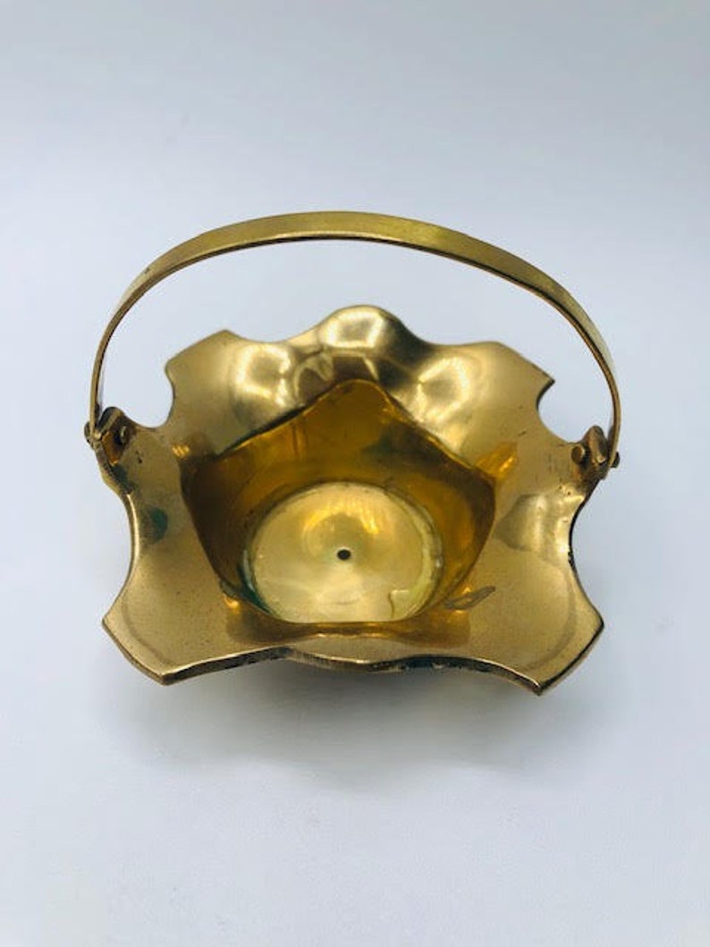 Small Vintage Brass Decorative Basket with Moving Handle