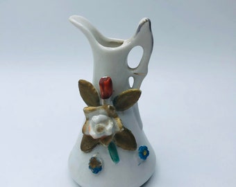 Vintage porcelain floral pitcher vase / small vintage vase / floral pitcher vase / vase made in occupied Japan