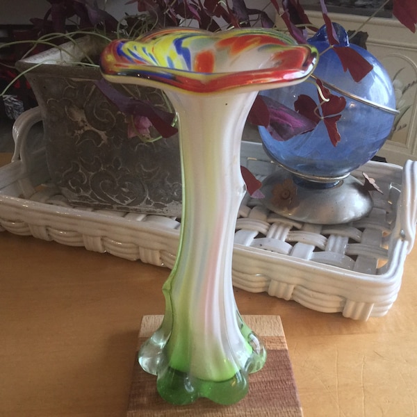 Vintage gorgeous multicoloured swirl blown art glass vase -  mid-century colorful swirl glass vase