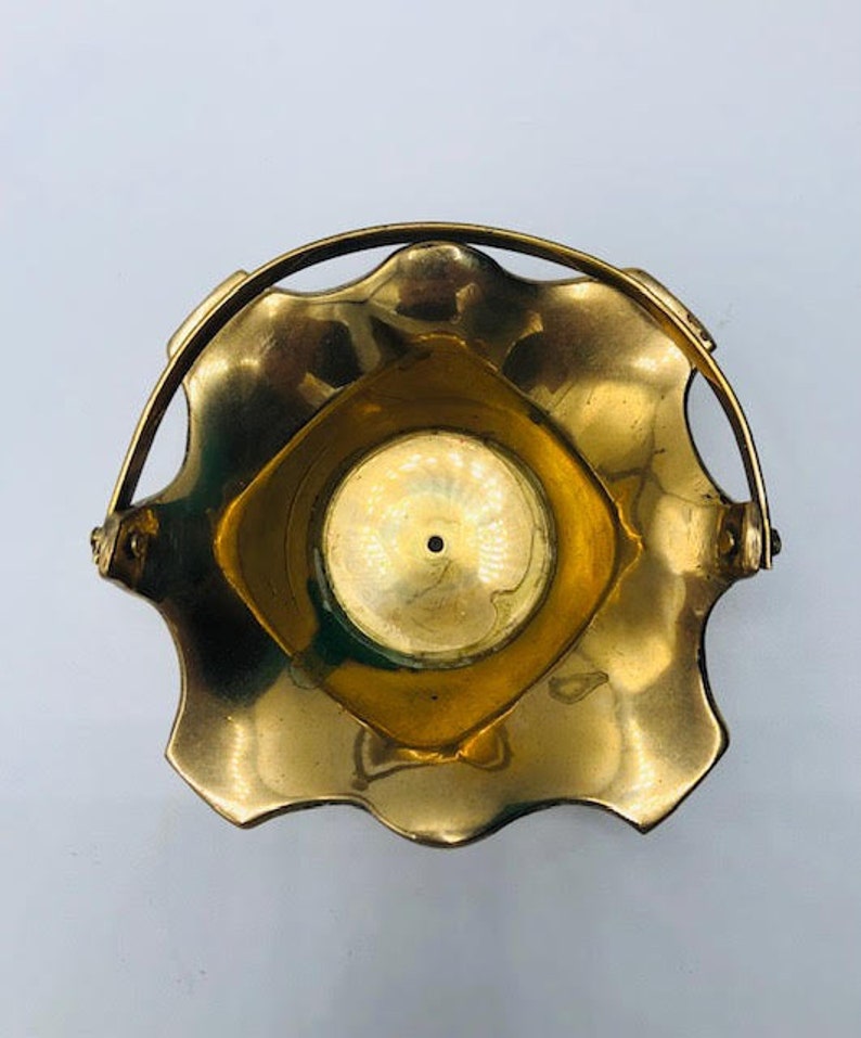 Small Vintage Brass Decorative Basket with Moving Handle