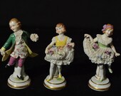 Muller Co. Volkstedt Dresden boy and 2 girls dancing figurines