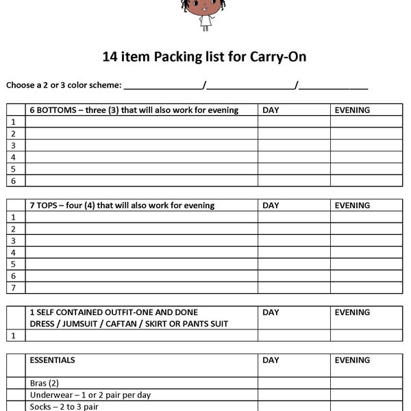 Ultimate Carryon Packing List - 8x11 and A4 size - instant download