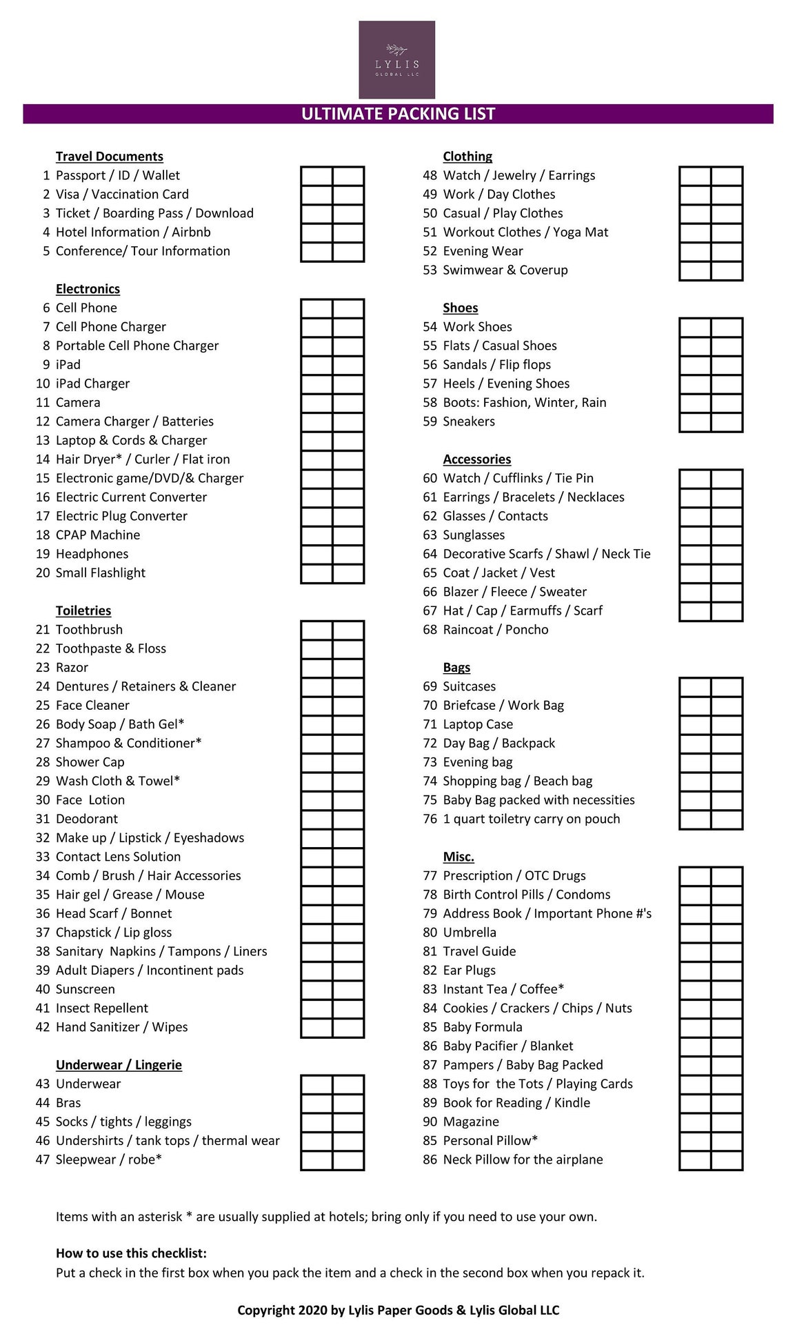 Ultimate Travel Packing List 8x11 and A4 Size Instant Download Etsy